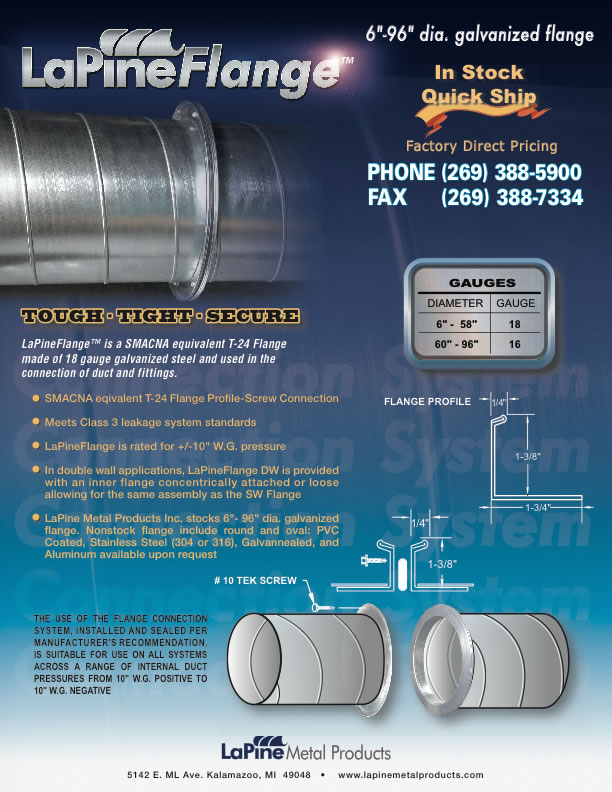 LaPine Metal Products Sell Sheet for LaPine Flange Product